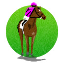 馬をなでる騎手のアイコン画像