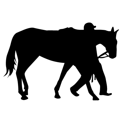 パドックで馬を引く厩務員とサラブレッドのシルエットアイコン １５ 競馬フリー素材 競馬ブログ素材のうまぽっと