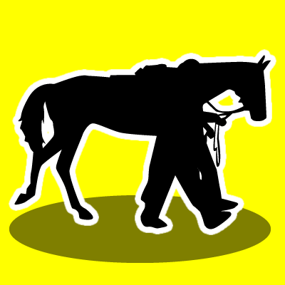 パドックで馬を引く厩務員さんのシルエットのアイコン画像