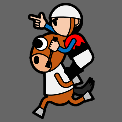 騎手をおんぶして走るサラブレッドのアイコン（１）画像