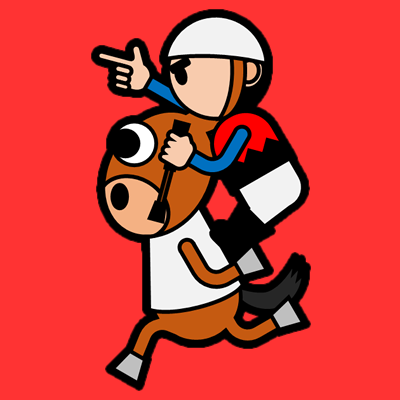 騎手をおんぶして走るサラブレッドのアイコン（１）画像