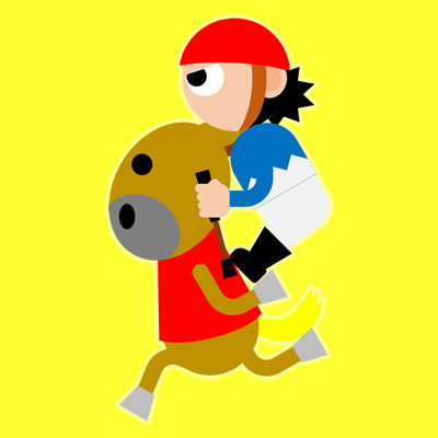騎手をおんぶして走るサラブレッドのアイコン（１１）画像
