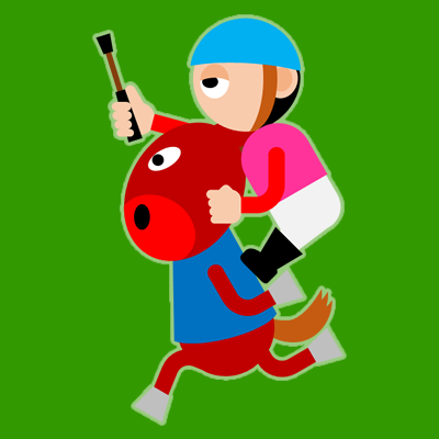 騎手をおんぶして走るサラブレッドのアイコン（１２）画像